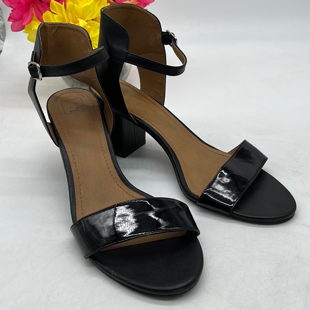 14th & Union Black Patent Ankle Strap Heels Women's Size 10. MCH3395F
